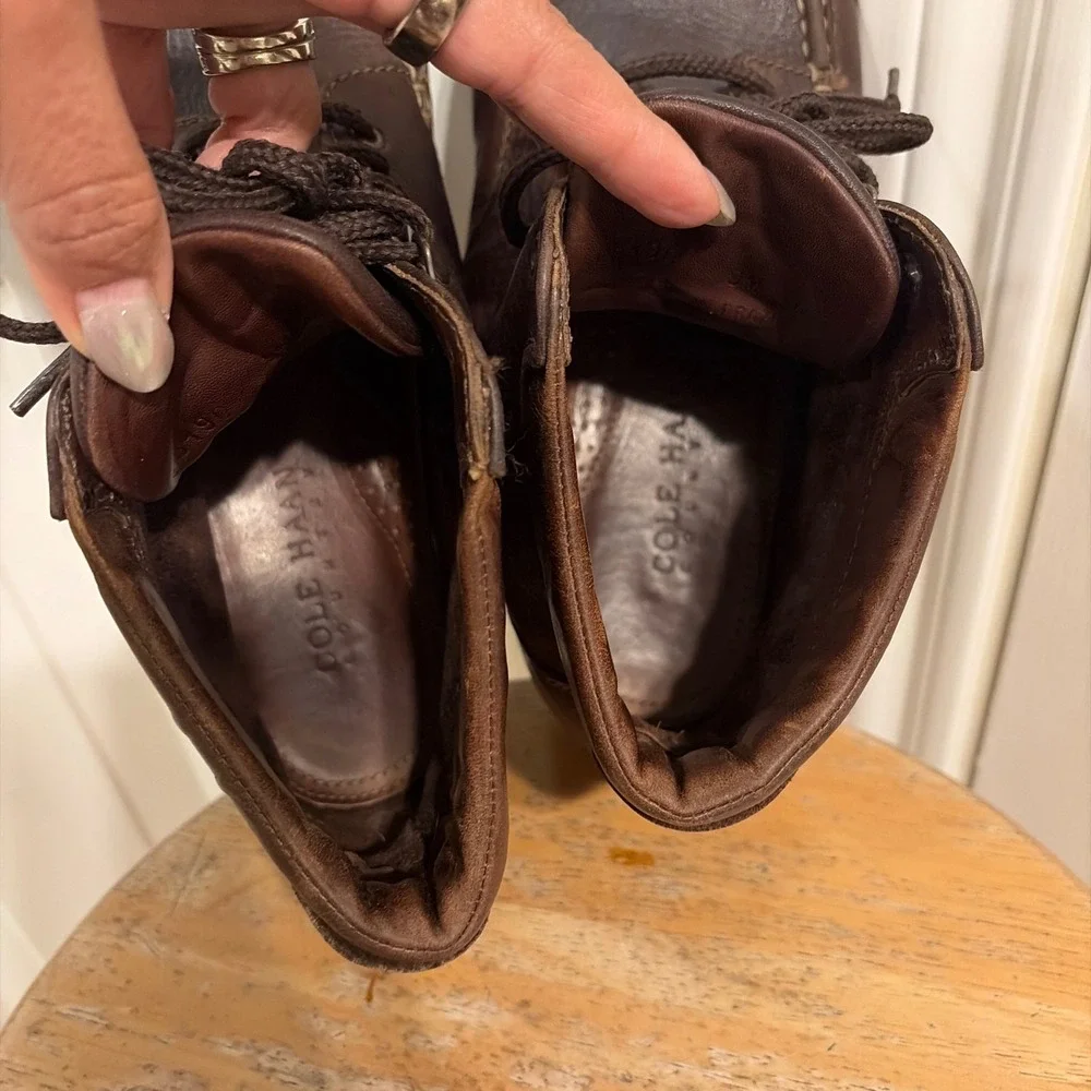 Cole Haan Mens Moc Toe Boots Brown 9M Leather Country Lace Up Lug Sole